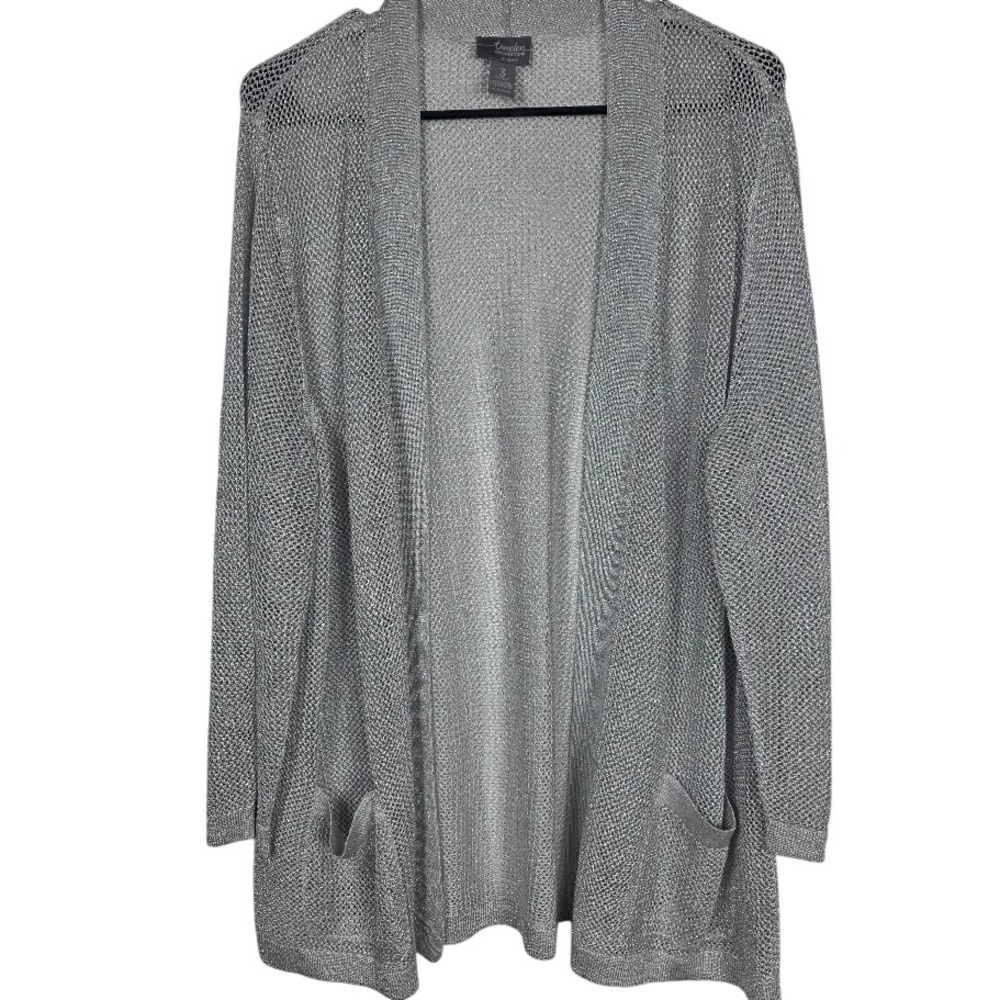Travelers Collection By Chicos Womens Silver Metallic Knit Cardigan XL‎ Size 3